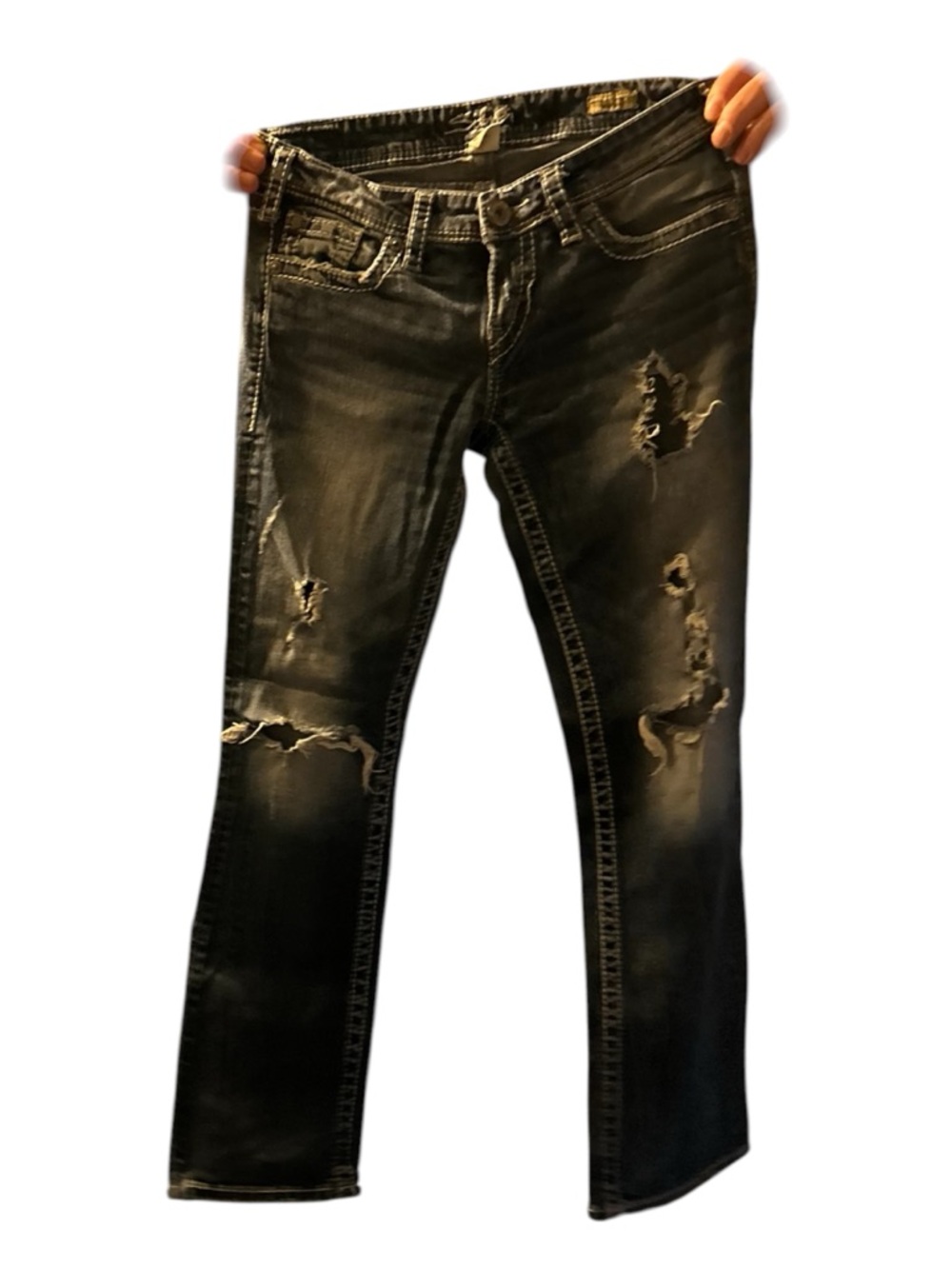 Silver Jeans Blue Jean Distressed Slim Straight Jeans